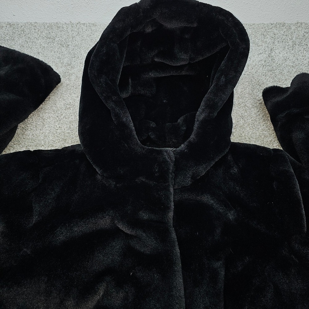 Dennis Basso Womens‎ Black Faux Fur Hooded Coat XL With Original Coat Bag NWOT - Picture 3 of 7